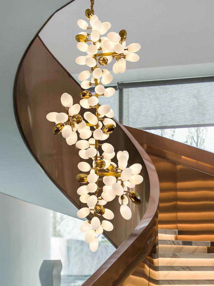 Large Branch Copper Chandelier with Grape Shape Bulbs Unique and Creative Light Fixture for Staircase/ Duplex/ High Ceiling Living Room/ Restaurant - H 94.5" * D 29.5"Warm LightJoyfuzzy