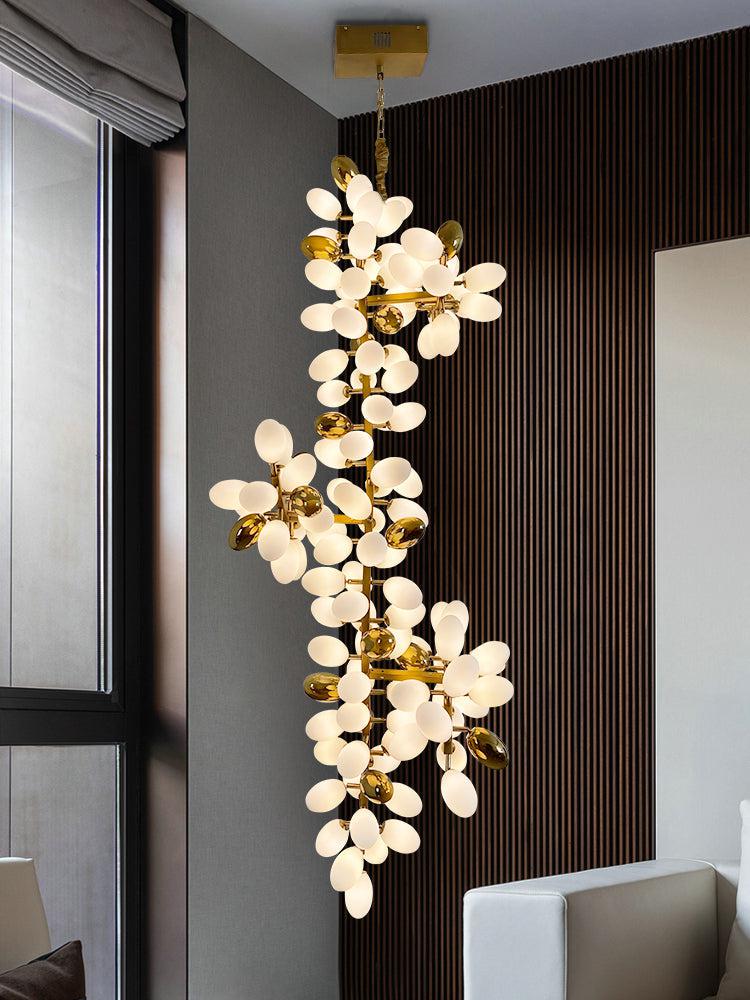 Large Branch Copper Chandelier with Grape Shape Bulbs Unique and Creative Light Fixture for Staircase/ Duplex/ High Ceiling Living Room/ Restaurant - H 94.5" * D 29.5"Warm LightJoyfuzzy
