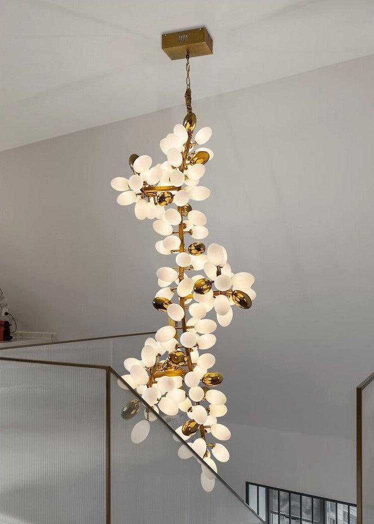 Large Branch Copper Chandelier with Grape Shape Bulbs Unique and Creative Light Fixture for Staircase/ Duplex/ High Ceiling Living Room/ Restaurant - H 94.5" * D 29.5"Warm LightJoyfuzzy
