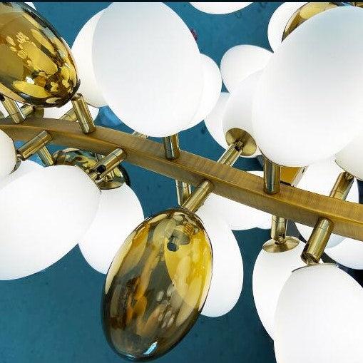 Large Branch Copper Chandelier with Grape Shape Bulbs Unique and Creative Light Fixture for Staircase/ Duplex/ High Ceiling Living Room/ Restaurant - H 78.7" * D 29.5"Warm LightJoyfuzzy