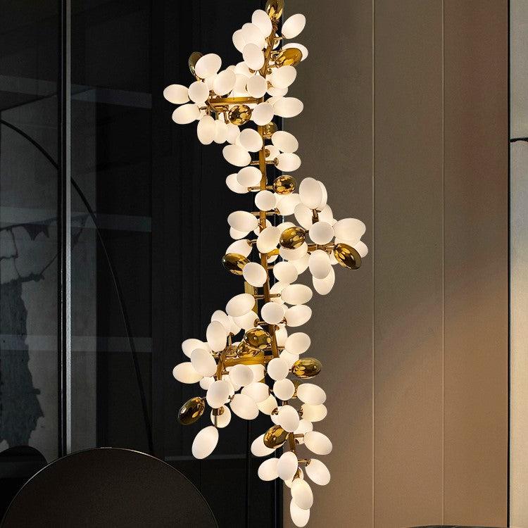 Large Branch Copper Chandelier with Grape Shape Bulbs Unique and Creative Light Fixture for Staircase/ Duplex/ High Ceiling Living Room/ Restaurant - H 118.1" * D 29.5"Warm LightJoyfuzzy