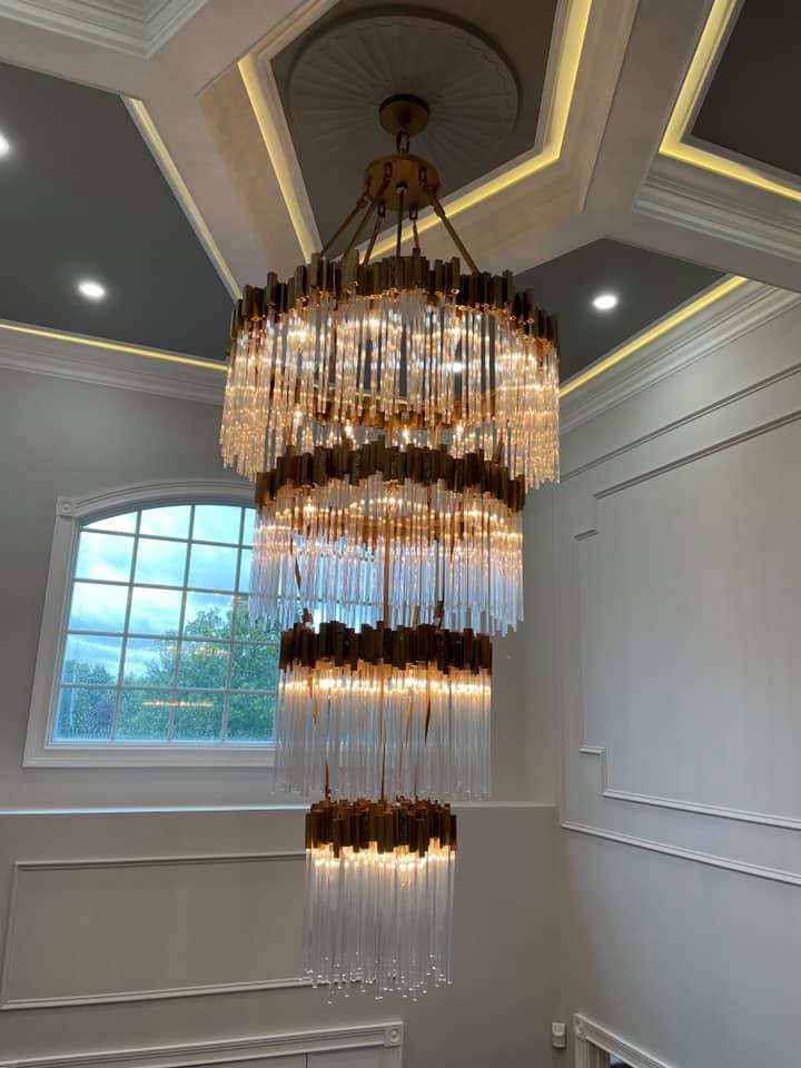 Large Elegant Multi - layers Glam Glass Chandelier for High - ceiling Staircase/Entryway/Living/meeting Room - 4 Layers/D40"*H95"GoldWarm LightJoyfuzzy