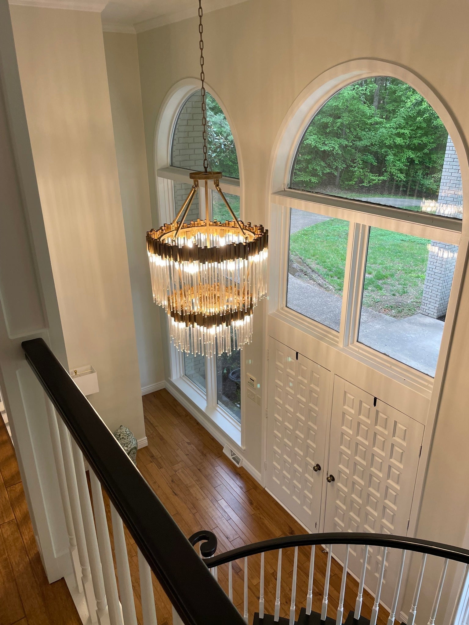 Large Elegant Multi - layers Glam Glass Chandelier for High - ceiling Staircase/Entryway/Living/meeting Room - 2 Layers/D30"*H56"GoldWarm LightJoyfuzzy