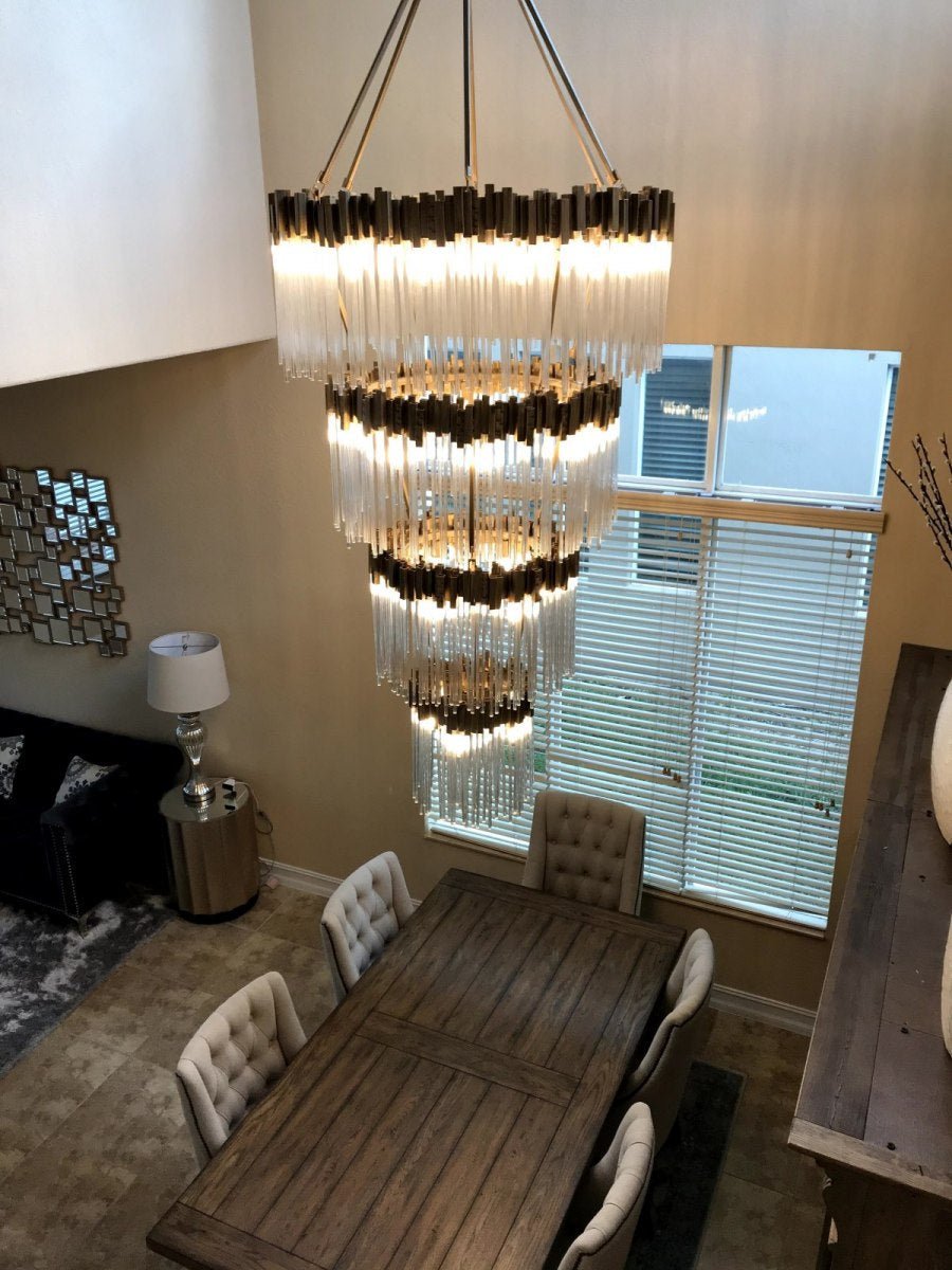 Large Elegant Multi - layers Glam Glass Chandelier for High - ceiling Staircase/Entryway/Living/meeting Room - 3 Layers/D30"*H79"/57.3kgGoldWarm LightJoyfuzzy