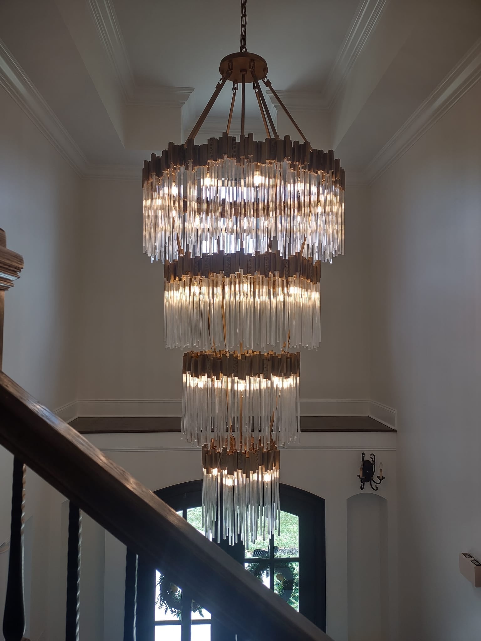 Large Elegant Multi - layers Glam Glass Chandelier for High - ceiling Staircase/Entryway/Living/meeting Room - 4 Layers/D40"*H95"GoldWarm LightJoyfuzzy