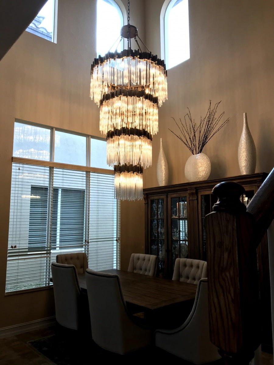 Large Elegant Multi - layers Glam Glass Chandelier for High - ceiling Staircase/Entryway/Living/meeting Room - 4 Layers/D40"*H95"GoldWarm LightJoyfuzzy