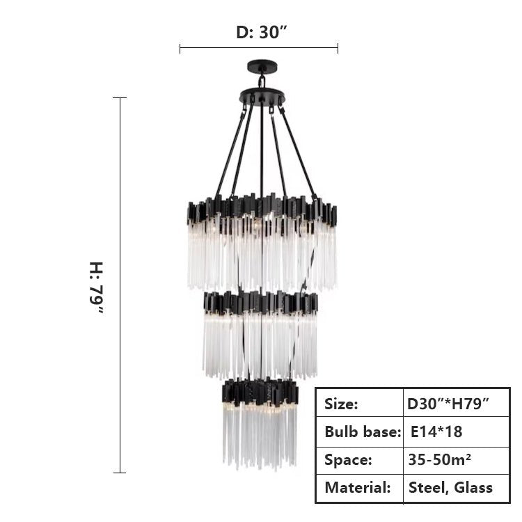 Large Elegant Multi - layers Glam Glass Chandelier for High - ceiling Staircase/Entryway/Living/meeting Room - 3 Layers/D30"*H79"/57.3kgGoldWarm LightJoyfuzzy