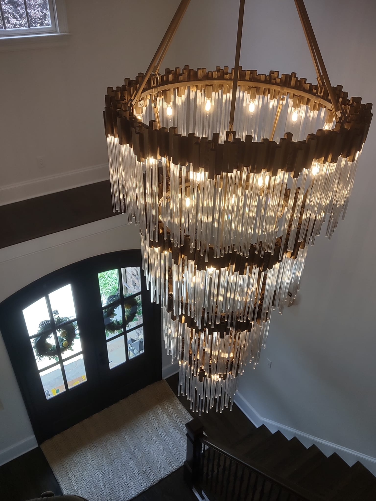 Large Elegant Multi - layers Glam Glass Chandelier for High - ceiling Staircase/Entryway/Living/meeting Room - 1 Layer/D30"*H44"GoldWarm LightJoyfuzzy