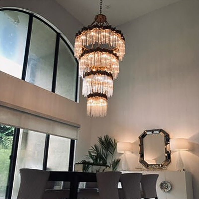 Large Elegant Multi - layers Glam Glass Chandelier for High - ceiling Staircase/Entryway/Living/meeting Room - 1 Layer/D30"*H44"GoldWarm LightJoyfuzzy