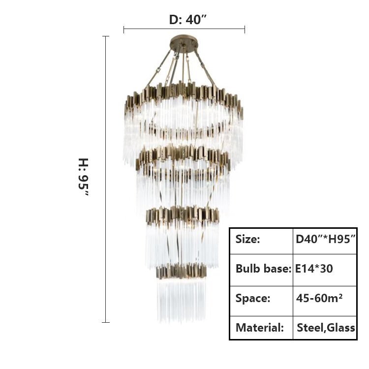 Large Elegant Multi - layers Glam Glass Chandelier for High - ceiling Staircase/Entryway/Living/meeting Room - 3 Layers/D30"*H79"/57.3kgGoldWarm LightJoyfuzzy
