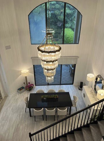 Large Elegant Multi - layers Glam Glass Chandelier for High - ceiling Staircase/Entryway/Living/meeting Room - 4 Layers/D40"*H95"GoldWarm LightJoyfuzzy