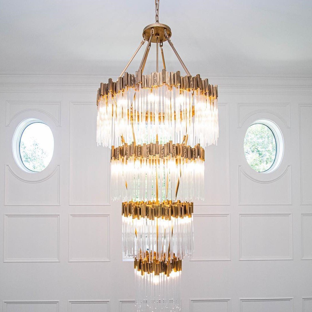 Large Elegant Multi - layers Glam Glass Chandelier for High - ceiling Staircase/Entryway/Living/meeting Room - 3 Layers/D30"*H79"/57.3kgGoldWarm LightJoyfuzzy
