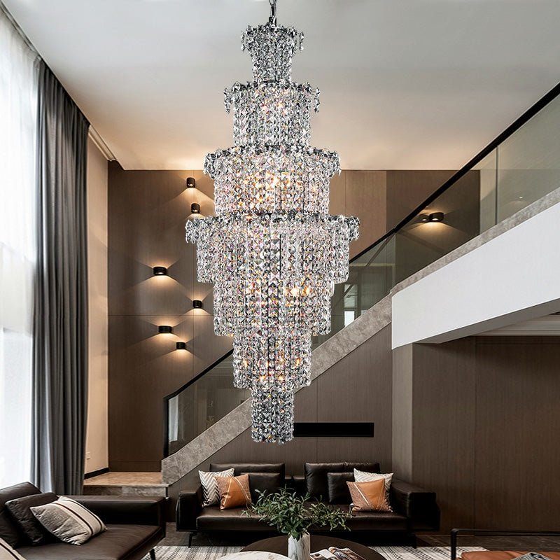 Large Multi - pieces Crystal Chandelier Stylish Ceiling Light Fixture For Foyer Living Room Staircase - D23.6"*H70.9"Warm LightJoyfuzzy