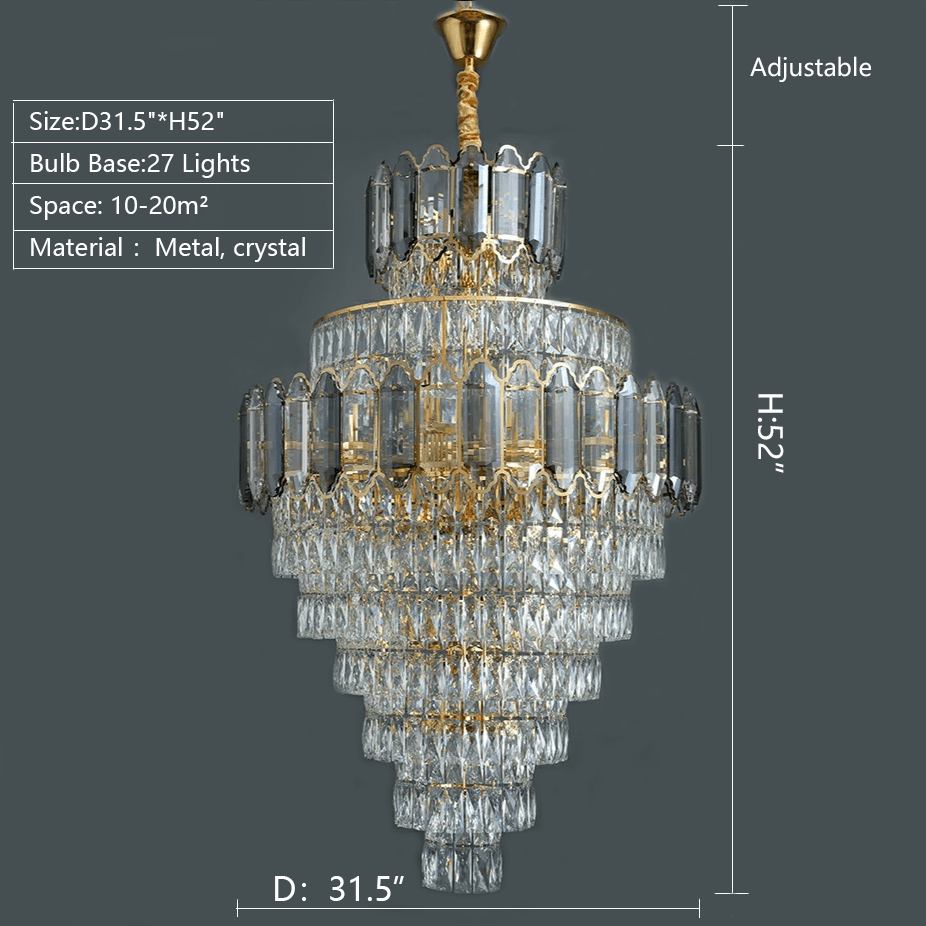 Large Staircase Crystal Chandelier Living Room Ceiling Light Fixture For Hotel Entrance In Gold Finish - D59.1"*H96.5"/ 80 LightsWarm LightJoyfuzzy