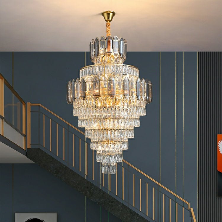Large Staircase Crystal Chandelier Living Room Ceiling Light Fixture For Hotel Entrance In Gold Finish - D47.2"*H79.9"/ 50 LightsWarm LightJoyfuzzy