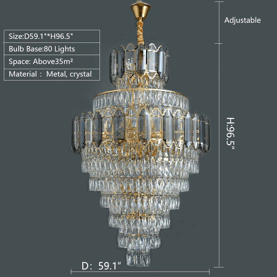 Large Staircase Crystal Chandelier Living Room Ceiling Light Fixture For Hotel Entrance In Gold Finish - D59.1"*H96.5"/ 80 LightsWarm LightJoyfuzzy