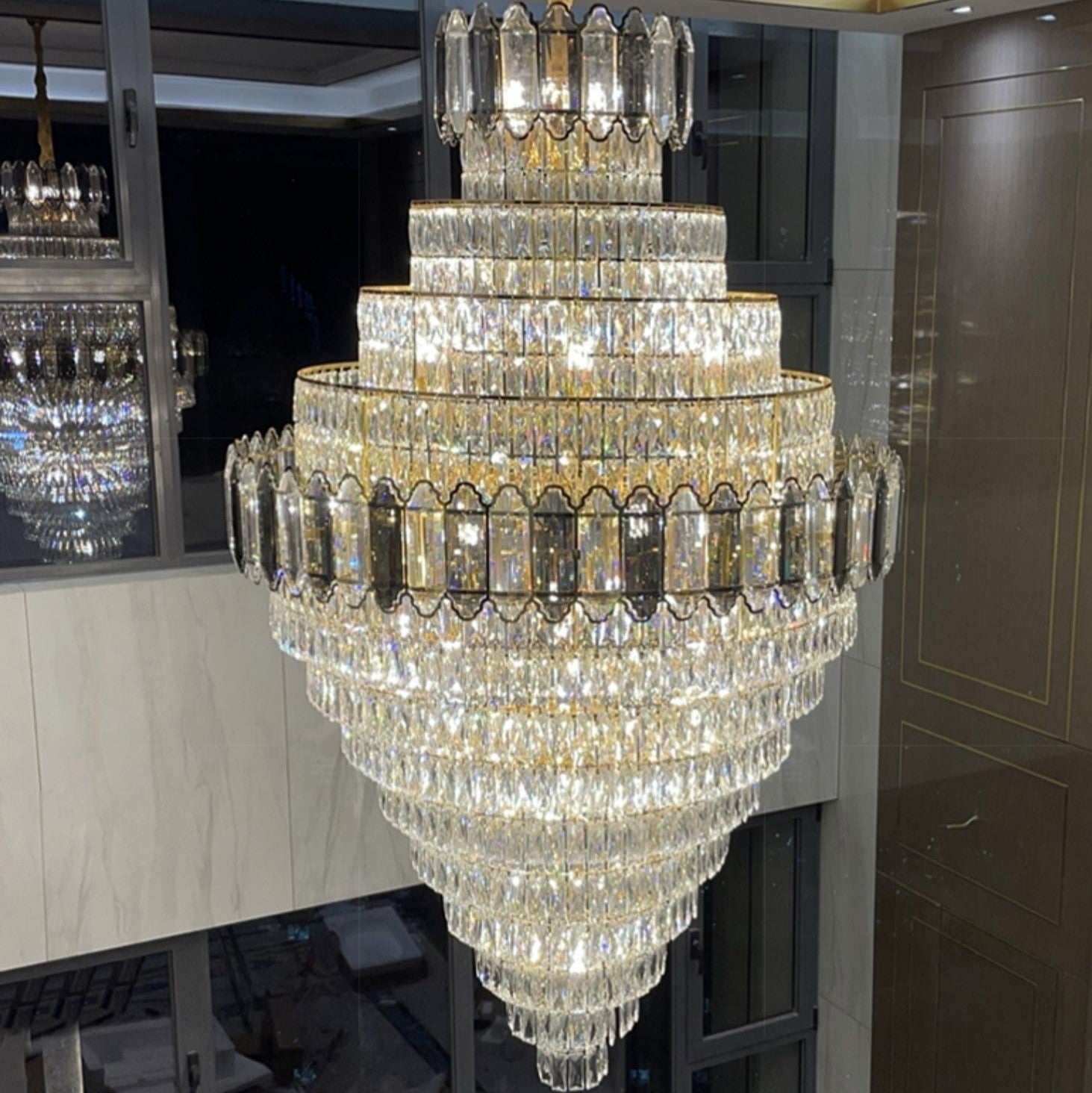 Large Staircase Crystal Chandelier Living Room Ceiling Light Fixture For Hotel Entrance In Gold Finish - D59.1"*H96.5"/ 80 LightsWarm LightJoyfuzzy