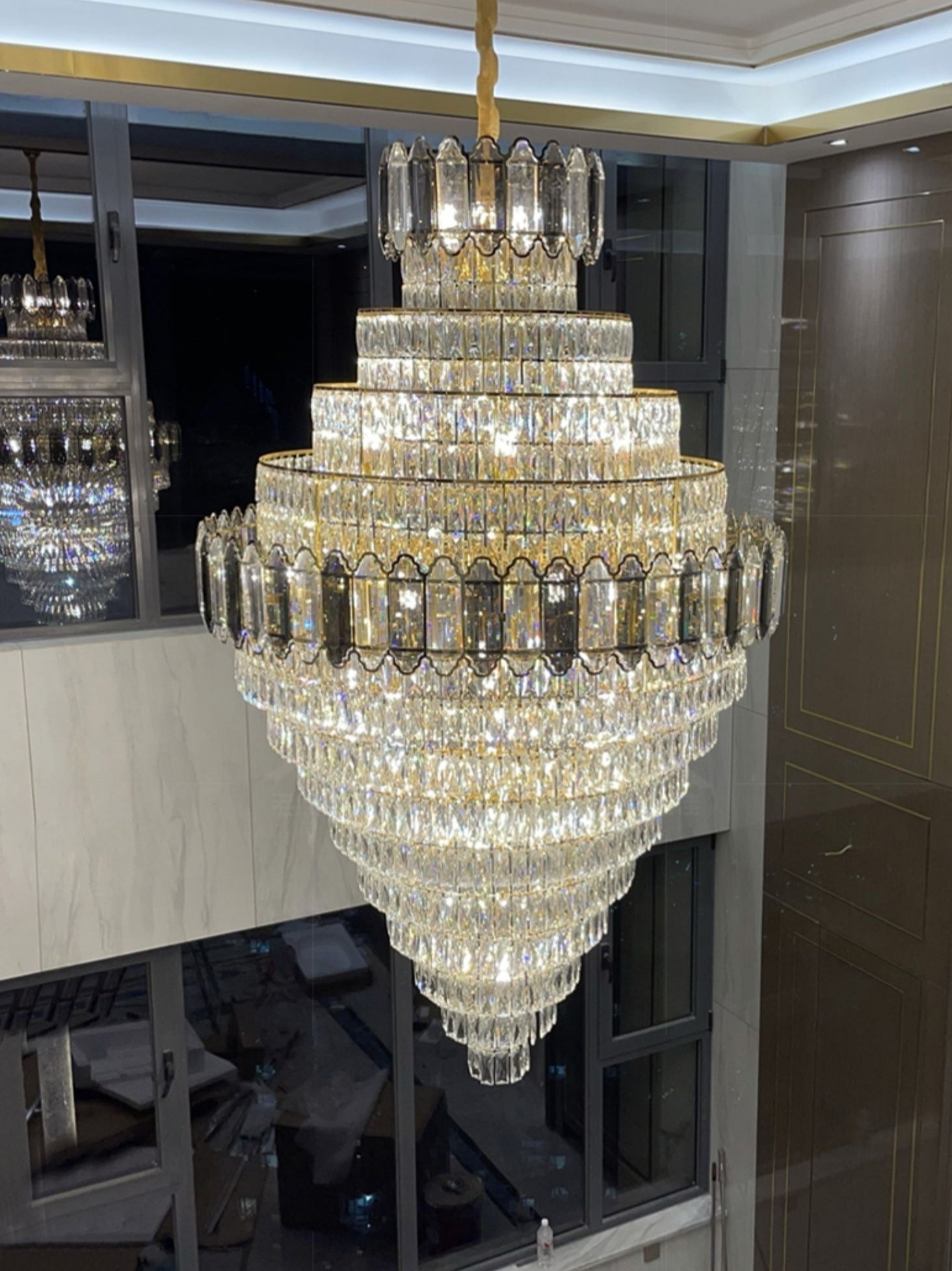 Large Staircase Crystal Chandelier Living Room Ceiling Light Fixture For Hotel Entrance In Gold Finish - D59.1"*H96.5"/ 80 LightsWarm LightJoyfuzzy
