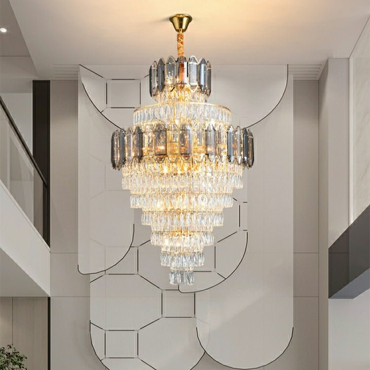 Large Staircase Crystal Chandelier Living Room Ceiling Light Fixture For Hotel Entrance In Gold Finish - D31.5"*H52"/ 27 LightsWarm LightJoyfuzzy