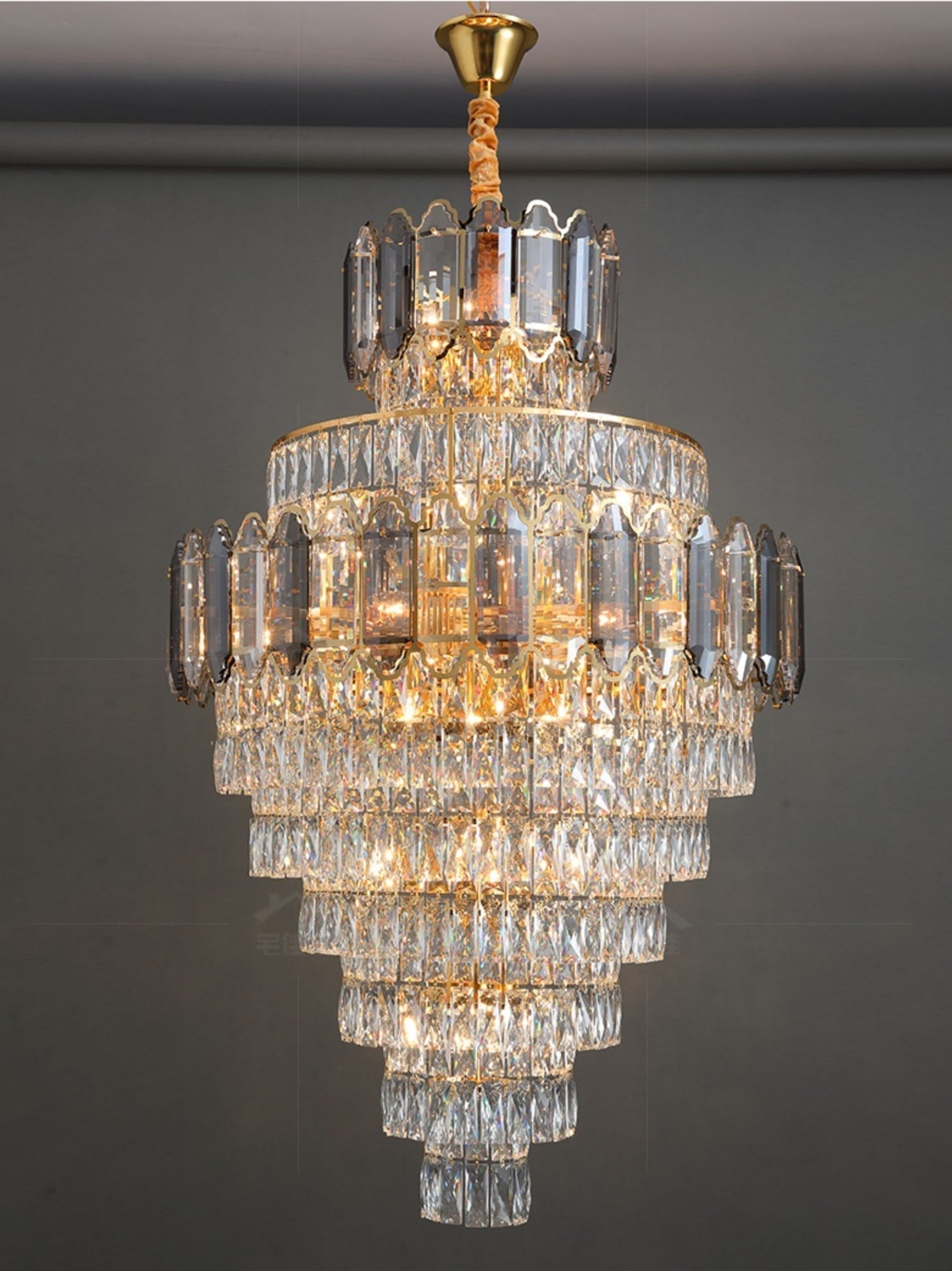 Large Staircase Crystal Chandelier Living Room Ceiling Light Fixture For Hotel Entrance In Gold Finish - D59.1"*H96.5"/ 80 LightsWarm LightJoyfuzzy
