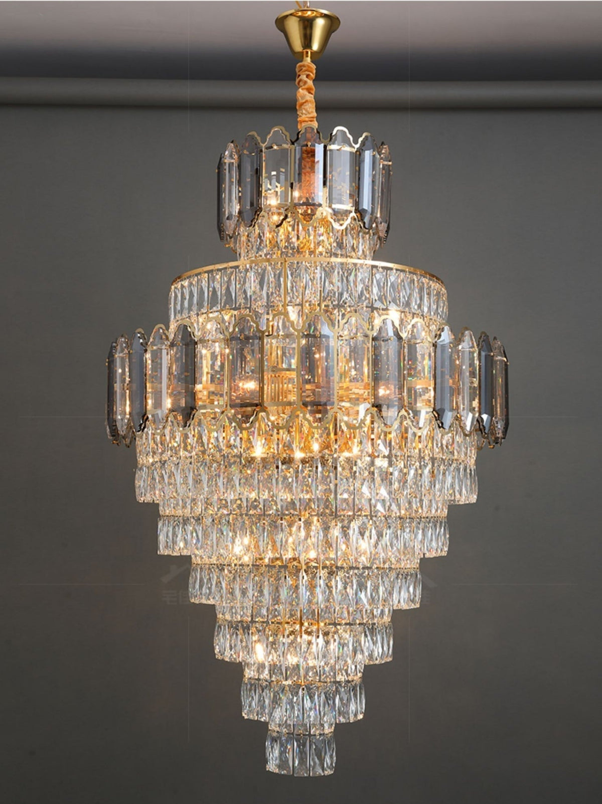 Large Staircase Crystal Chandelier Living Room Ceiling Light Fixture For Hotel Entrance In Gold Finish - D59.1"*H96.5"/ 80 LightsWarm LightJoyfuzzy