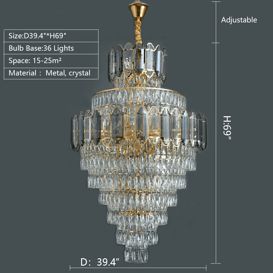 Large Staircase Crystal Chandelier Living Room Ceiling Light Fixture For Hotel Entrance In Gold Finish - D59.1"*H96.5"/ 80 LightsWarm LightJoyfuzzy