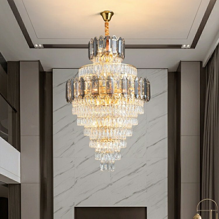 Large Staircase Crystal Chandelier Living Room Ceiling Light Fixture For Hotel Entrance In Gold Finish - D39.4"*H69"/ 36 LightsWarm LightJoyfuzzy