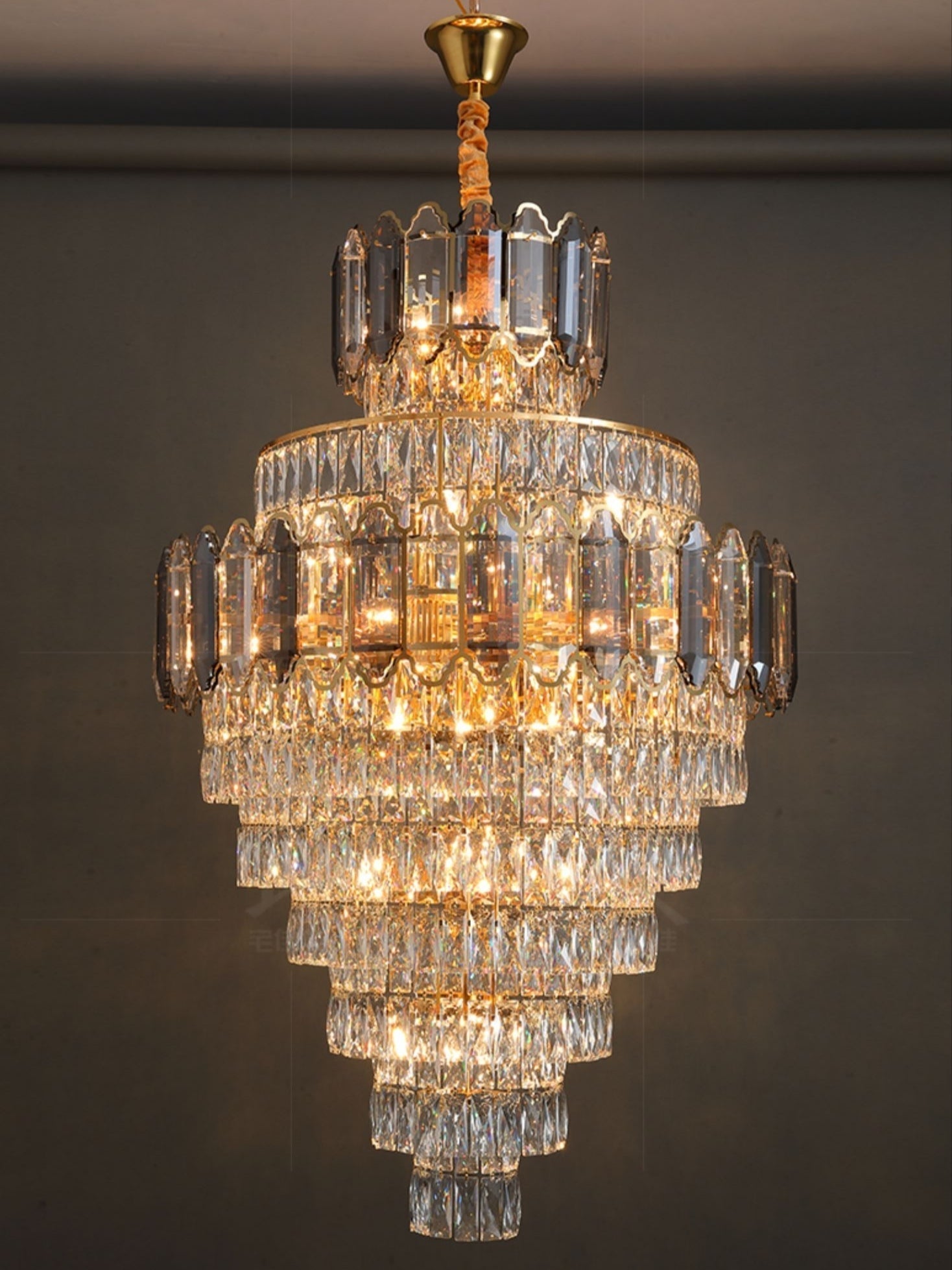 Large Staircase Crystal Chandelier Living Room Ceiling Light Fixture For Hotel Entrance In Gold Finish - D59.1"*H96.5"/ 80 LightsWarm LightJoyfuzzy
