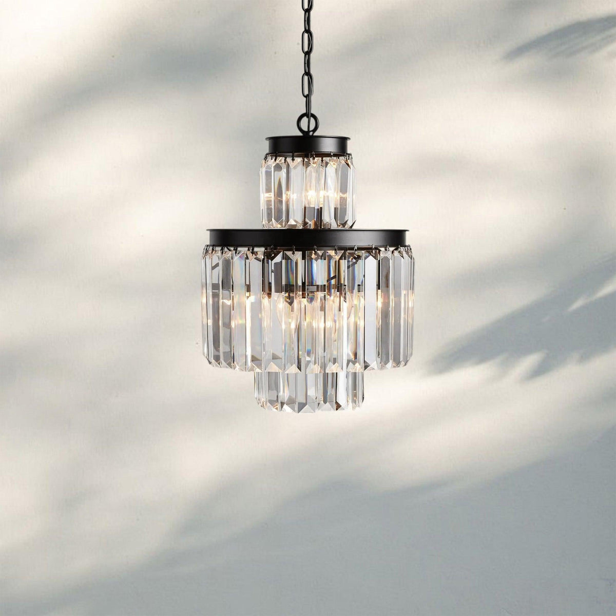 Layland Tiered Round Chandelier Lighting-6-Light 15''-Matte Black-