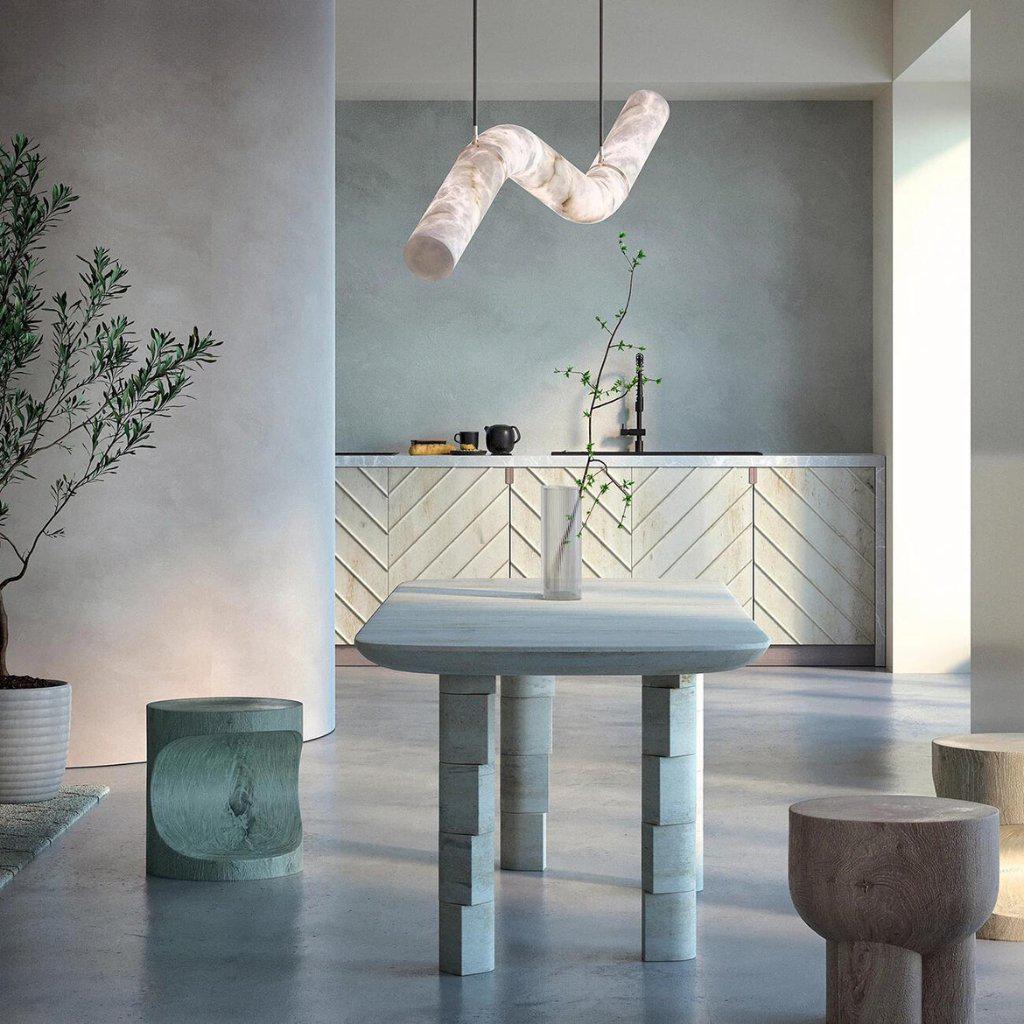 Liberty Curved Pendant Alabaster Chandelier, Pendant Light Over Dining Table - Style ABrassJoyfuzzy