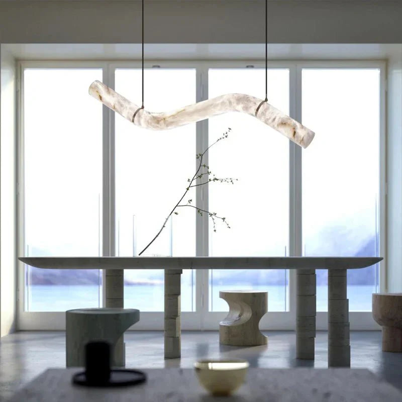 Liberty Curved Pendant Alabaster Chandelier, Pendant Light Over Dining Table - Style ABrassJoyfuzzy