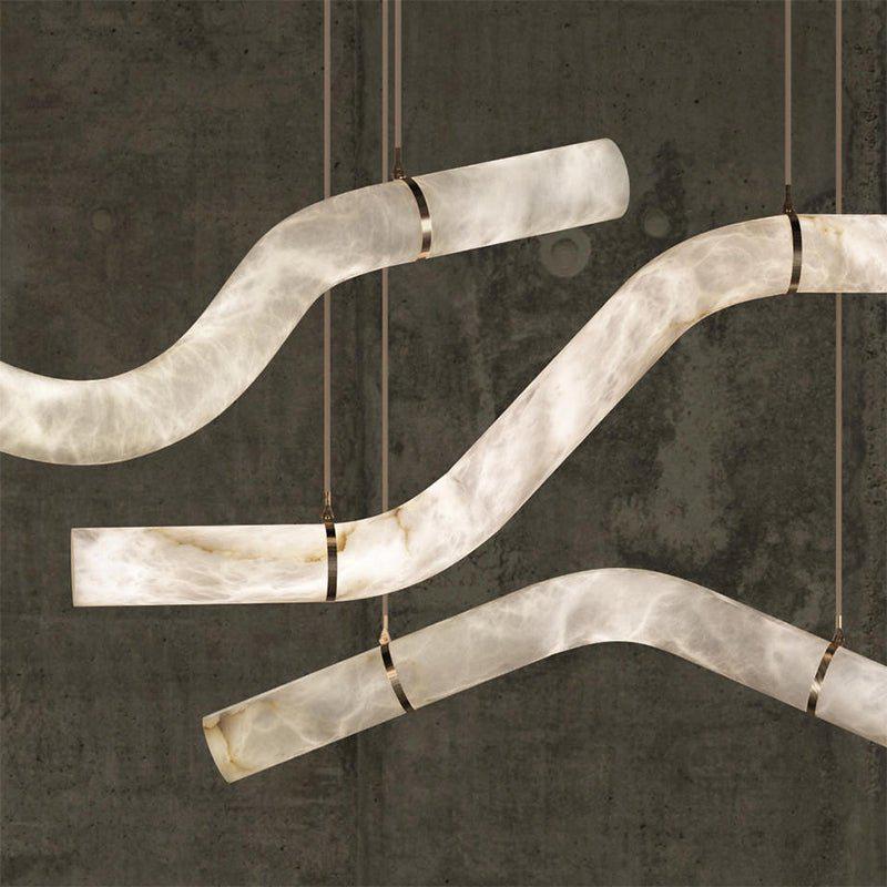 Liberty Curved Pendant Alabaster Chandelier, Pendant Light Over Dining Table - Style ABrassJoyfuzzy
