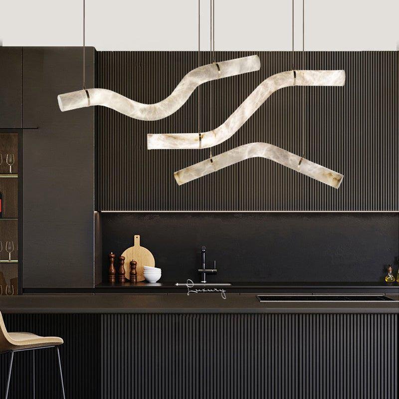 Liberty Curved Pendant Alabaster Chandelier, Pendant Light Over Dining Table - Style ABrassJoyfuzzy