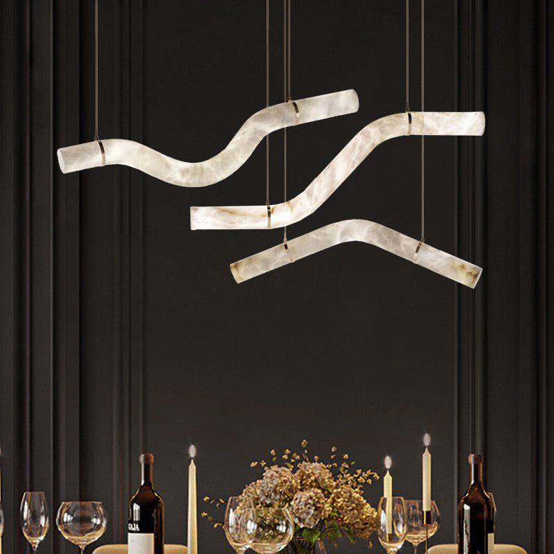Liberty Curved Pendant Alabaster Chandelier, Pendant Light Over Dining Table - Style ABrassJoyfuzzy