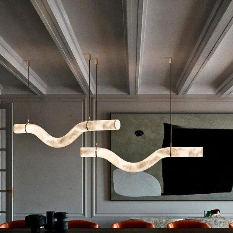 Liberty Curved Pendant Alabaster Chandelier, Pendant Light Over Dining Table - Style ABrassJoyfuzzy