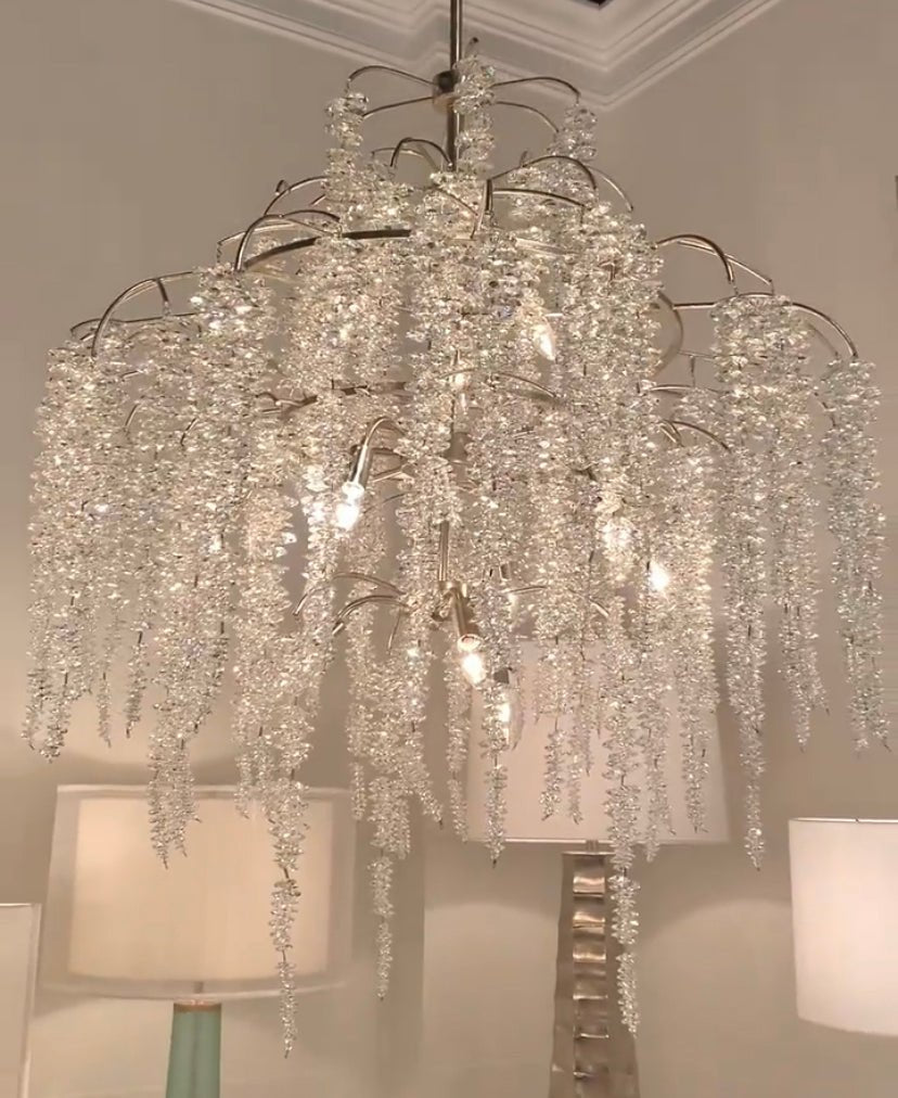Light Luxury Silver Flower Branch Chandelier with Icicle Details for Bedroom Dining Room and Hallway - 9 Lights/D 23.6"*H 27.8"Warm LightJoyfuzzy