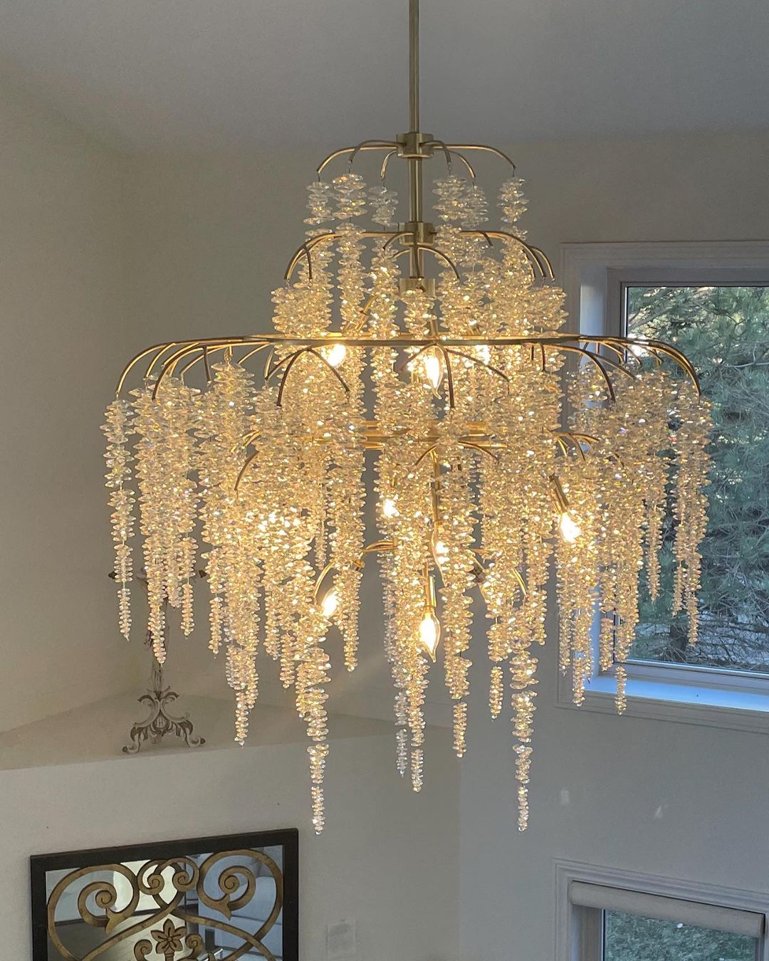 Light Luxury Silver Flower Branch Chandelier with Icicle Details for Bedroom Dining Room and Hallway - 9 Lights/D 23.6"*H 27.8"Warm LightJoyfuzzy