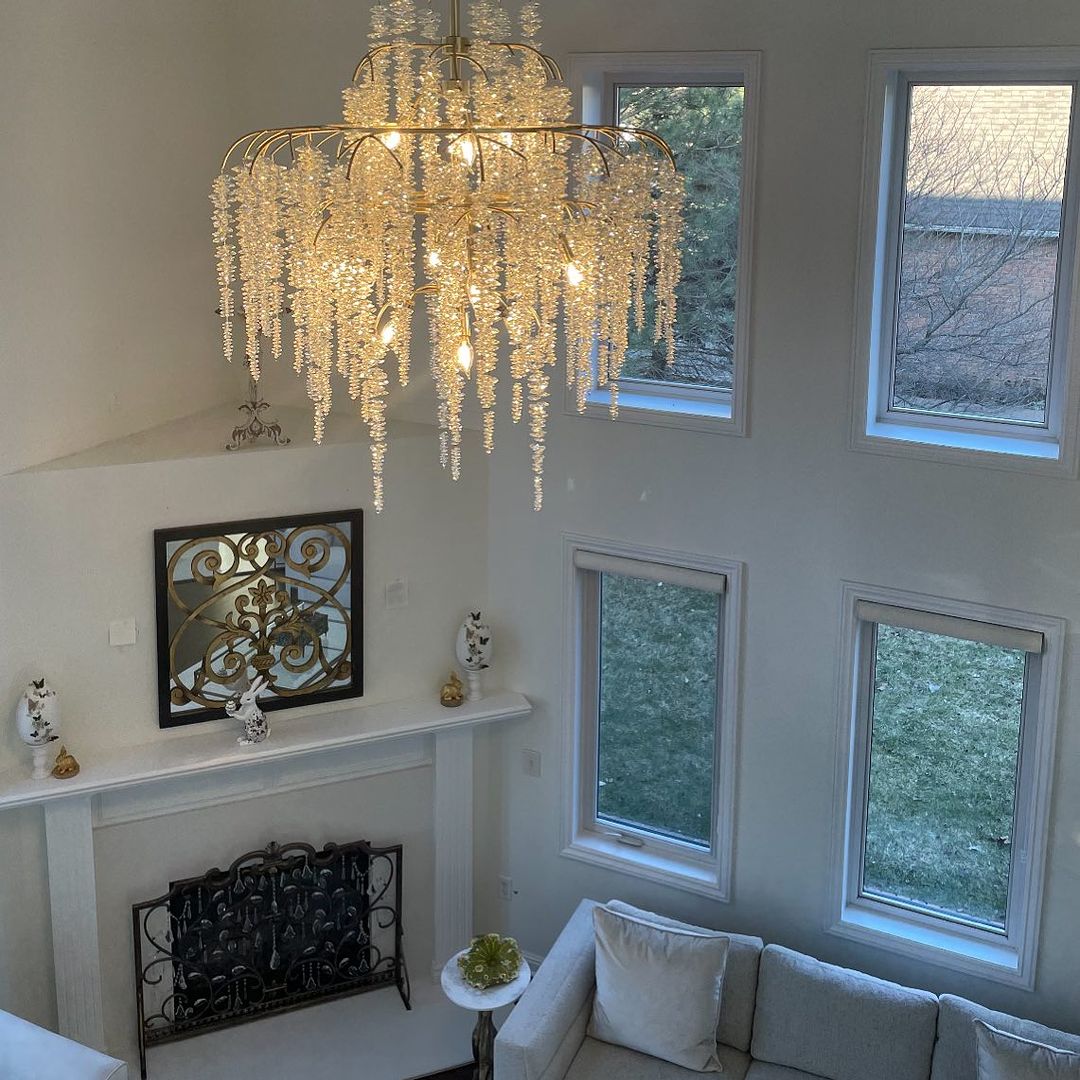 Light Luxury Silver Flower Branch Chandelier with Icicle Details for Bedroom Dining Room and Hallway - 9 Lights/D 23.6"*H 27.8"Warm LightJoyfuzzy