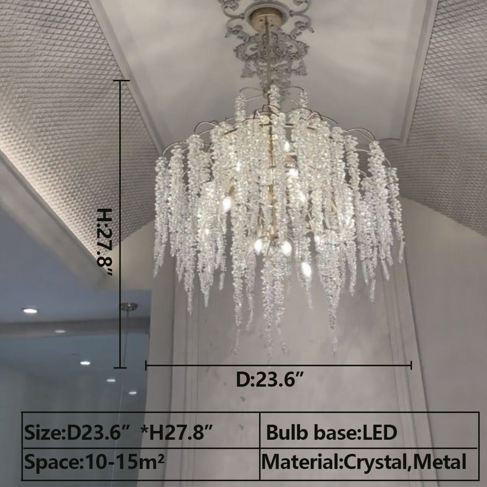 Light Luxury Silver Flower Branch Chandelier with Icicle Details for Bedroom Dining Room and Hallway - 9 Lights/D 23.6"*H 27.8"Warm LightJoyfuzzy