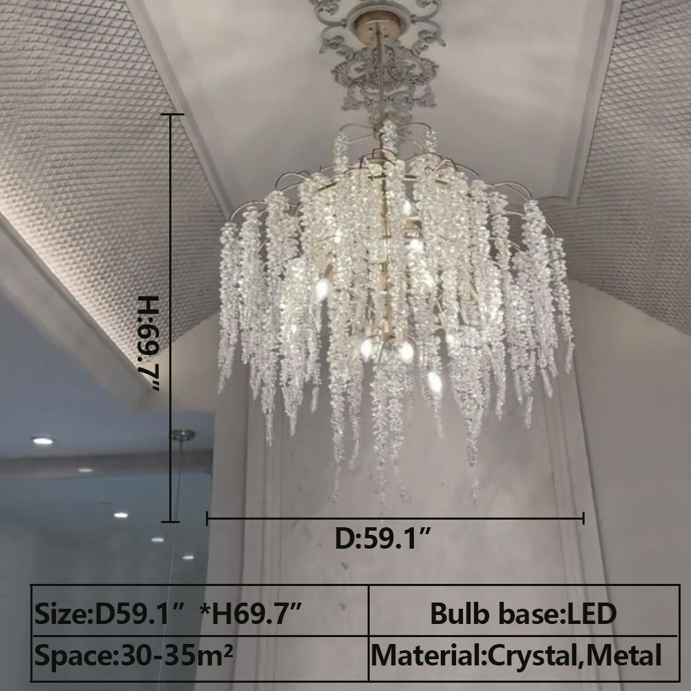 Light Luxury Silver Flower Branch Chandelier with Icicle Details for Bedroom Dining Room and Hallway - 32 Lights/D 59.1"*H 69.7"Warm LightJoyfuzzy