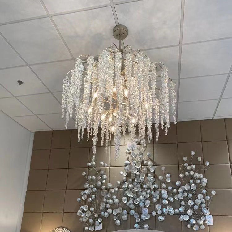 Light Luxury Silver Flower Branch Chandelier with Icicle Details for Bedroom Dining Room and Hallway - 9 Lights/D 23.6"*H 27.8"Warm LightJoyfuzzy