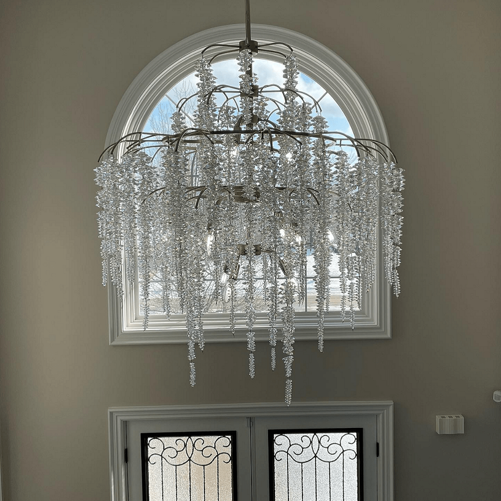 Light Luxury Silver Flower Branch Chandelier with Icicle Details for Bedroom Dining Room and Hallway - 9 Lights/D 23.6"*H 27.8"Warm LightJoyfuzzy