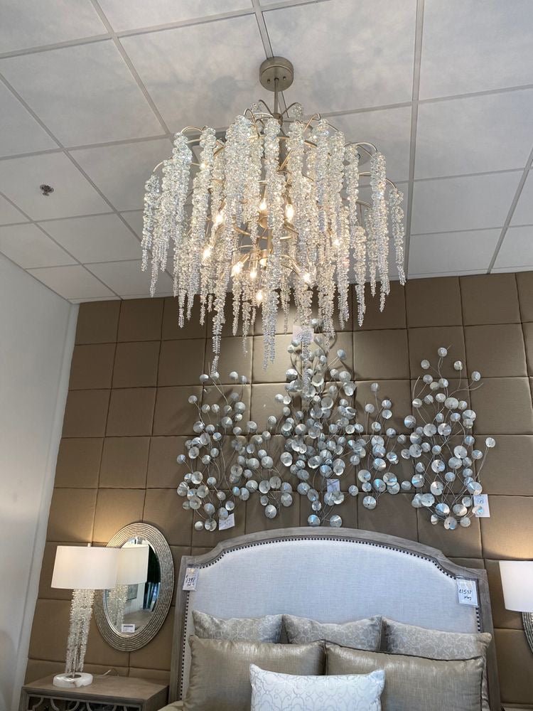 Light Luxury Silver Flower Branch Chandelier with Icicle Details for Bedroom Dining Room and Hallway - 9 Lights/D 23.6"*H 27.8"Warm LightJoyfuzzy