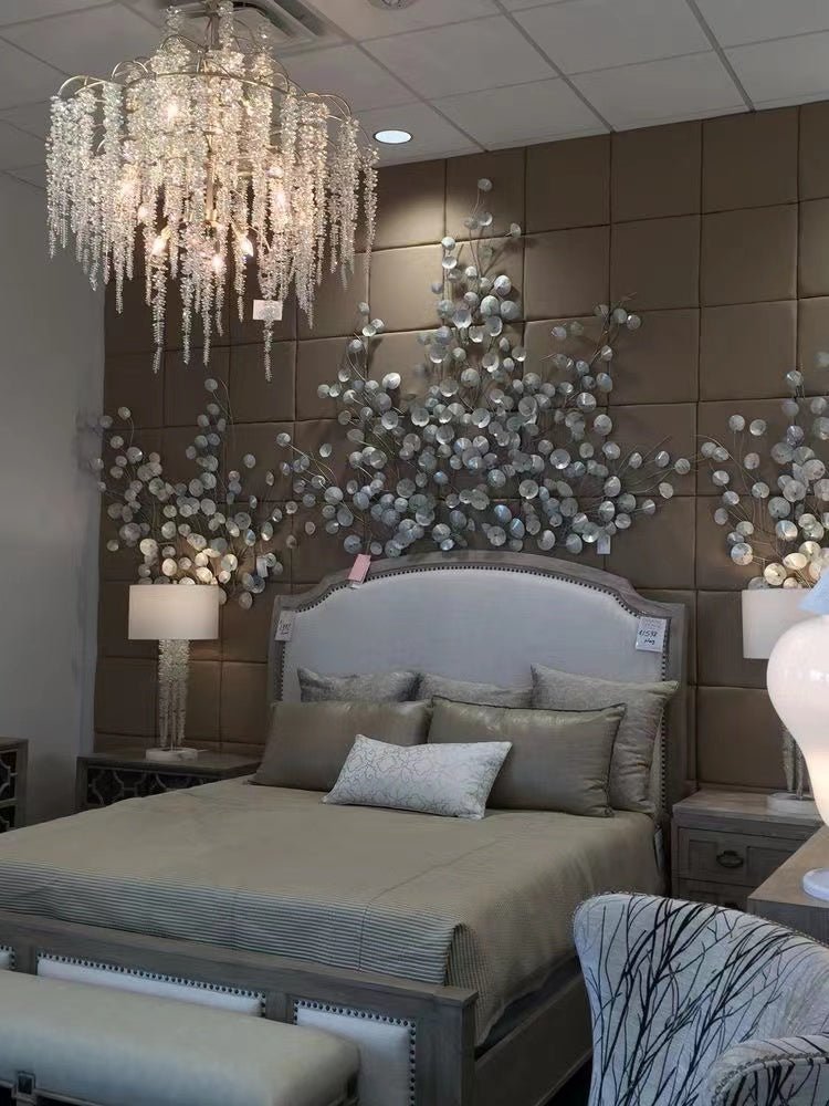 Light Luxury Silver Flower Branch Chandelier with Icicle Details for Bedroom Dining Room and Hallway - 9 Lights/D 23.6"*H 27.8"Warm LightJoyfuzzy