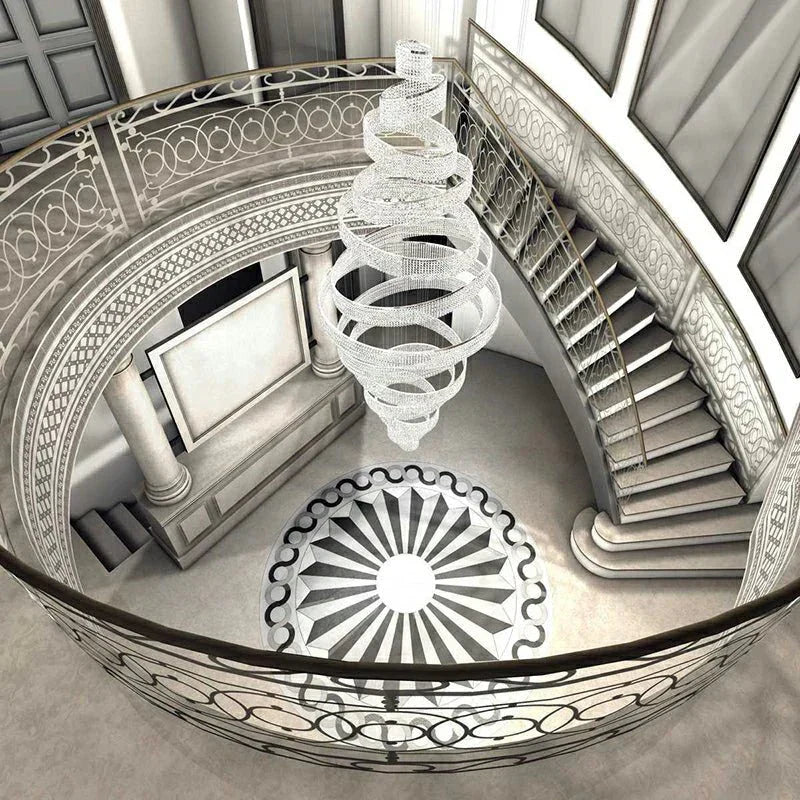Long Crystal Tassel Rings Chandelier Extra Large Living Room Staircase High Ceiling Lighting Fixture - Joyfuzzy