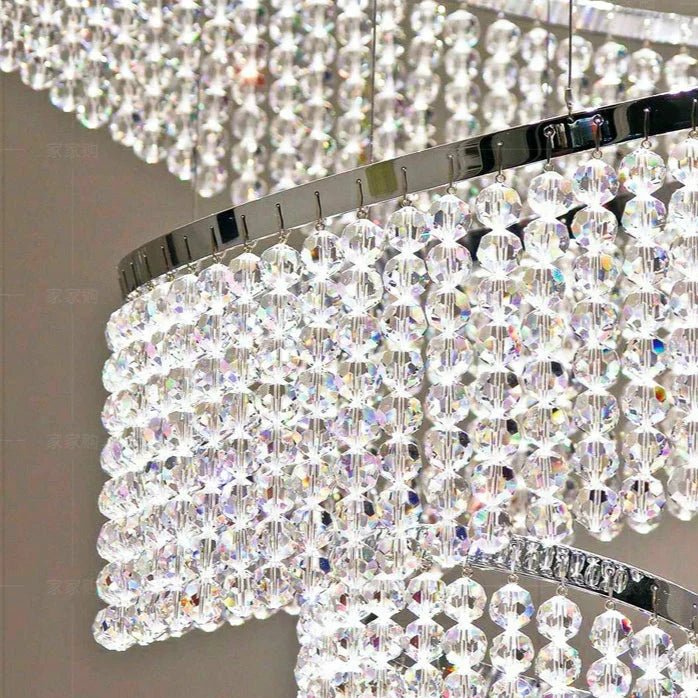 Long Crystal Tassel Rings Chandelier Extra Large Living Room Staircase High Ceiling Lighting Fixture - Joyfuzzy