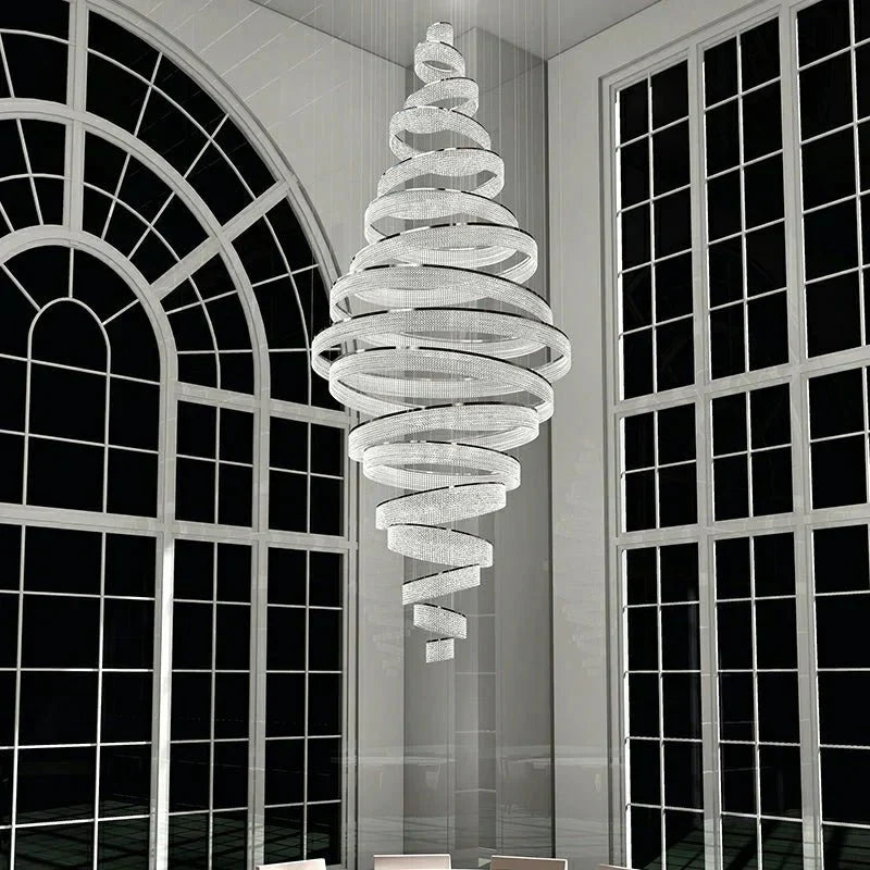 Long Crystal Tassel Rings Chandelier Extra Large Living Room Staircase High Ceiling Lighting Fixture - Joyfuzzy
