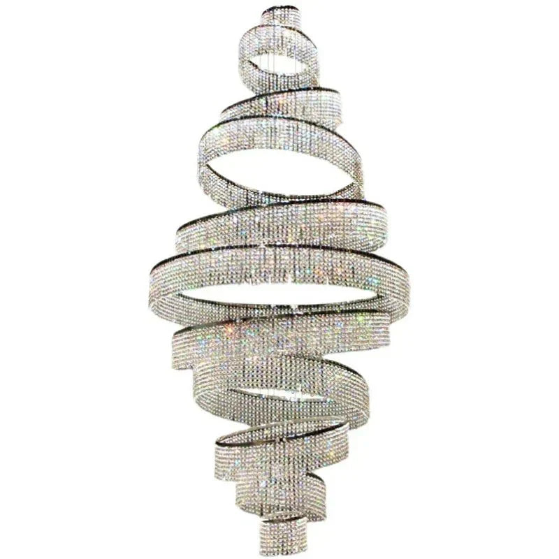 Long Crystal Tassel Rings Chandelier Extra Large Living Room Staircase High Ceiling Lighting Fixture - Joyfuzzy