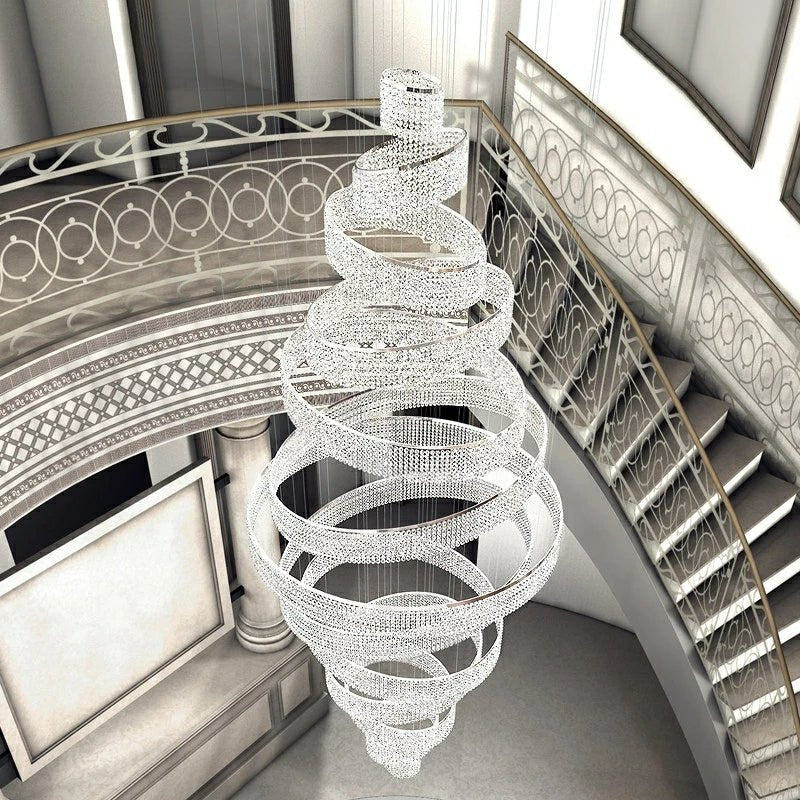 Long Crystal Tassel Rings Chandelier Extra Large Living Room Staircase High Ceiling Lighting Fixture - Joyfuzzy