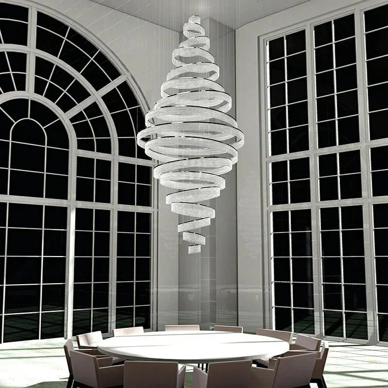 Long Crystal Tassel Rings Chandelier Extra Large Living Room Staircase High Ceiling Lighting Fixture - Joyfuzzy